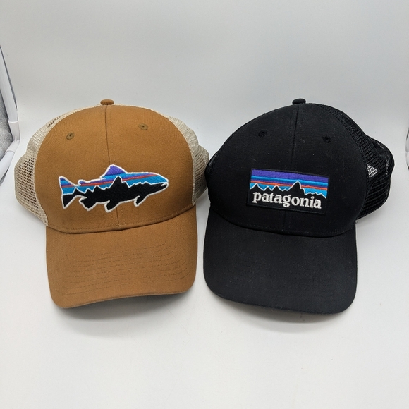Lot Of 2 Patagonia Fitz Roy Trucker Hat Fish Trout Salmon Snapback Cap Mesh A001 - Picture 1 of 13